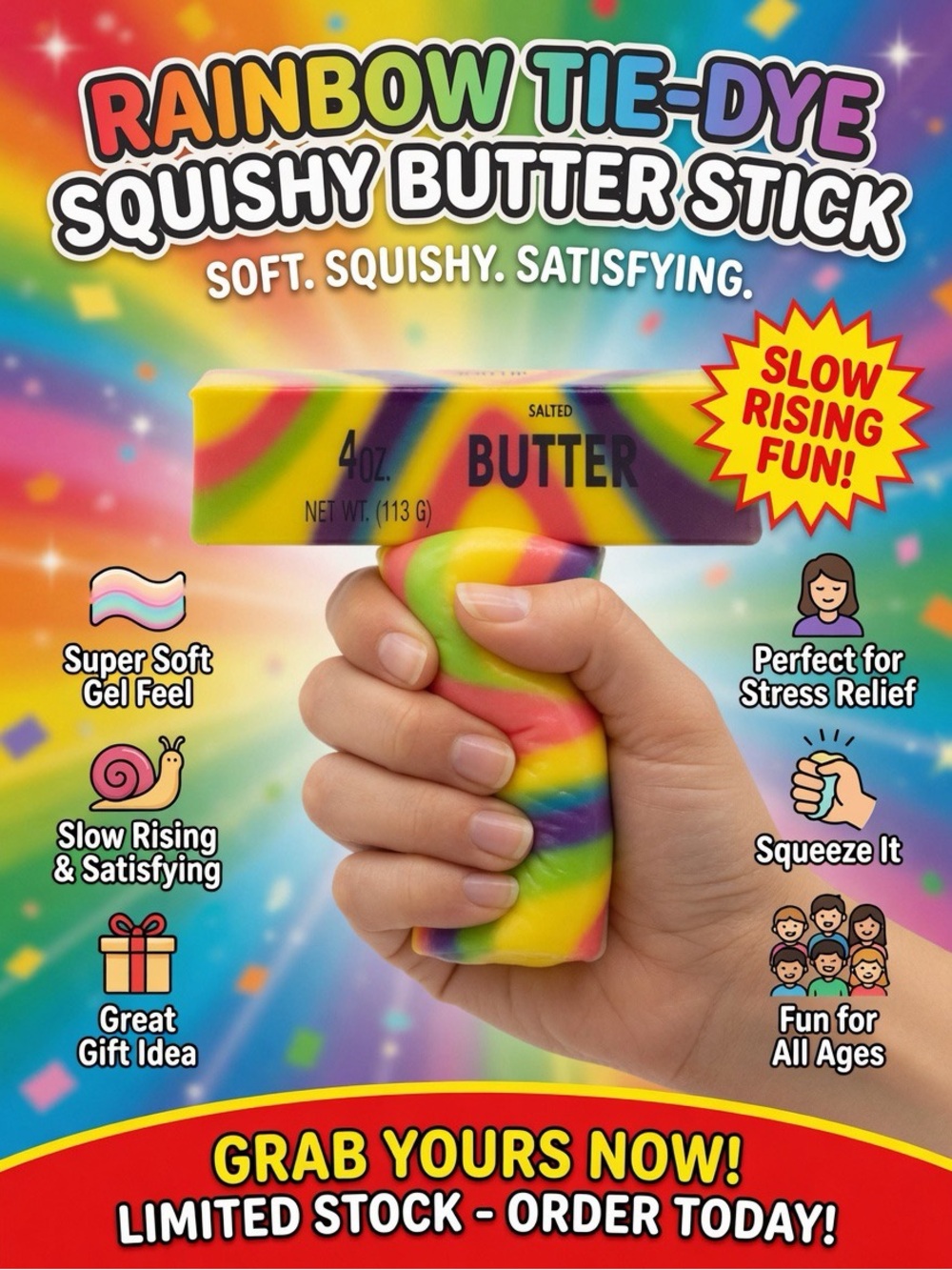 Realistic Rainbow Squishy Butter Stick Slow Rising Fidget Toy - Stress Relief